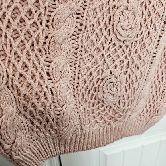 Vtg Carriage Court 80s Sweater Women Medium Pink Knit Coquette Cottage Grandma - Picture 4 of 8